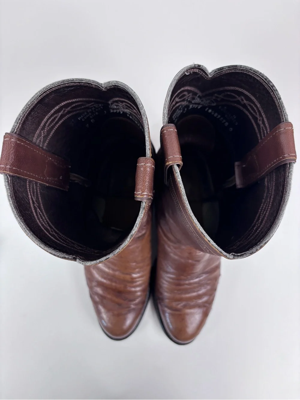 Vintage Justin Boots Smooth Quill Ostrich Leather Western Roper Cowboy Brown 9B - Picture 10 of 14